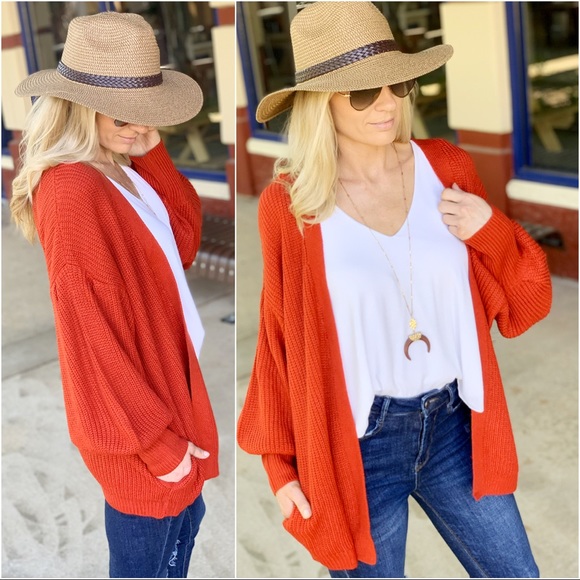 ✨LAST TWO✨Rust open front cardigan with Pockets - Picture 3 of 4